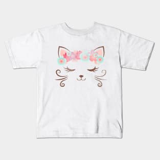 vintage Kawaii cat, kitty kat, flower crown, cute cat, cat party, cat gift, pretty kitty, cat lover, cat collection Kids T-Shirt